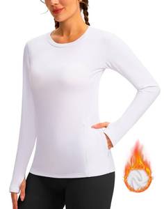 lot 14472 image: Womens Thermal Fleece Tops Long Sleeve Workout Shirts Running Athletic Base Layer with Thumb Holes Zipper Pocket(White,M)