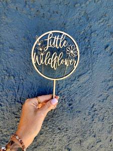 lot 14474 image: Wood Wildflower Cake Topper,Little Wildflower Birthday Decorations,Gender Reveal Decorations, Floral Theme Birthday Party Supplies(02)