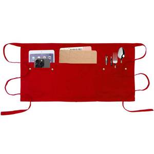 lot 14476 image: MIKI WELL Server Apron with 5 Pockets - Rivet buckle Unisex ShortHalf Waiter Waist Short Apron (Red)