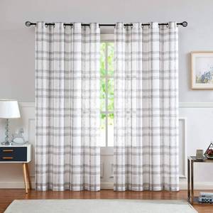 lot 14481 image: Randall Modern Geometric Curtain Panels Pair Soft Touch Light Filtering Gray semi-Sheer Linen-Look Drape with Nickel Grommet Top,Rustic Farmhouse Style for Living Room,95 inch,2 Panels
