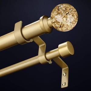 lot 15041 image: Gold Double Curtain Rods for Windows 72 to 144 Inch, Extra Long Dual Curtain Rod with Decorative Crystal Gold Foil Finial, 1 Adjustable Heavy Duty Vintage Spliced Window Treatment Rods