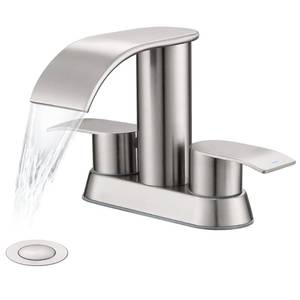 lot 15364 image: Ultimate Unicorn Waterfall Bathroom Sink Faucet Brushed Nickel, Two Handles Bathroom Faucet with Metal Pop up Sink Drain Stopper, Two Or 3 Holes Bathroom Basin Mixer Tap with Deck Mount Plate