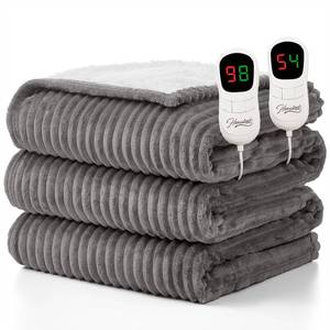lot 15367 image: Homemate Electric Heated Blanket Queen Size - 84x90 Heating Blanket Queen Size Dual Control 12468 Hours Auto-Off 10 Heat Level Over-Heat Protection Soft Flannel Sherpa ETL Certification