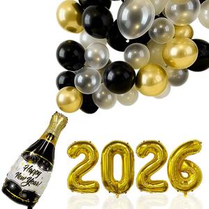 lot 16008 image: 2026 New Year Eves Party Supplies Balloons Include Golden Larger 32 inch 2026 Balloons, Black Gold and White Balloons, Champagne Bottle for 2026 Happy New Year Eve Party Celebration Decoration