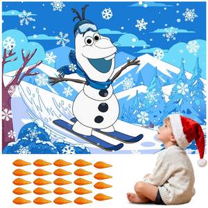 lot 16014 image: Pin The Nose On Snowman Poster Games Stickers Frozened Party Decorations, Skiing Style Include 2 Blindfolds 24 Nose Stickers