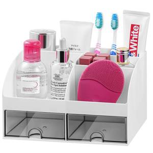 lot 16022 image: VITVITI Toothbrush Holders for Bathrooms Countertop, 5 Slots Toothpaste Bathroom Counter Sink Organizer with Drawers, Plastic Bathroom Organizer for VanityMakeupOffice White