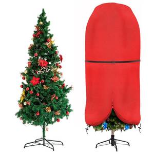 lot 16035 image: Upright Christmas Tree Storage Bag with Adjustable Straps, Xmas Tree Cover with Zipper & Drawstring for up to 4 Foot Artificial Tree Standing with Ornaments, Dustproof - Red