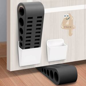 lot 16041 image: Rubber Door Stoppers for Bottom of Door - 4 Pack Door Stop Wedge with Holder Heavy Duty Doorstop for Home Office Dorm Classroom Garage Stackable on Multi Floor Carpet Concrete Tile Linoleum & Wood
