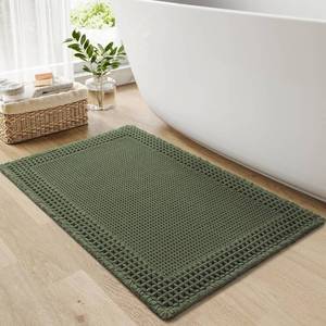 lot 16042 image: RESARE Christmas Waffle Bath Mat for Bathroom, Super Absorbent Bathroom Rugs Non Slip Machine Washable, Ultra Soft Quick Dry Boho Bath Rugs with Tassels for Floor, Bordered Design, 18x30 Green