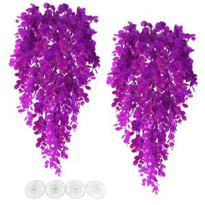 lot 16052 image: Hamiledyi Fake Reptile Plants 2 Pack Hanging Fake Plants, Plants for Reptiles with Suction Cup, Fake Amphibian Plants for Bearded Dragon Lizard Geckos Chameleon Tank (Red Lotus)