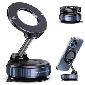 lot 16082 image: Jikasho Vacuum Magnetic Suction Phone Holder, Foldable and Retractable Hands-Free Suction Cup Phone Mount for CarGymMirrorSmooth Surface, Compatible with iPhone Android and All Smartphones (Black)