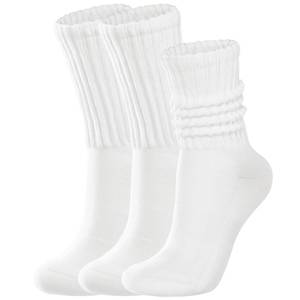 lot 16098 image: COZYOFFI Women Scrunch Crew Socks Cotton Cushioned Boot Mid Calf Slouch Socks - Athletic Workout & Gym 3 Pack White