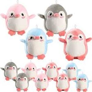 lot 2142 image: Plastic wrapped bag of penguin plushies 12 pack with foldable boxes