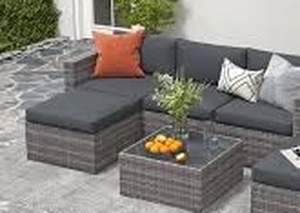lot 9966 image: Gray Woven Outdoor Sofa Set - Model SKU-24DSOFA-Y7