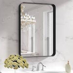 lot 11984 image: Black Metal Framed Rectangular Bathroom Mirror