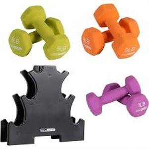 lot 13405 image: 3 lb 5lb 8lb dumbbells with rack