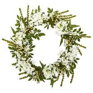 lot 13433 image: Mixed White Floral Wreath with Greenery
