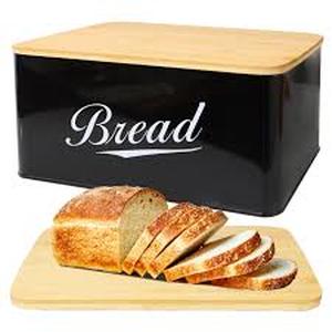 lot 13434 image: Modern Bread Box with Bamboo Lid