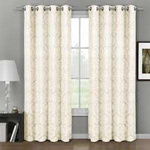 lot 15352 image: White Floral Jacquard Grommet Curtain Panel 85in x 8 ft
