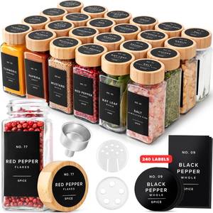 lot 1043 image: EDELHAUS� Square Spice Jars with Bamboo Wooden Lid (Pack of 24) Spice Jars with Shaker Insert and 240 Labels - Bamboo Lid Glass Container for Spice Organisation 4.3 in � 1.8 in