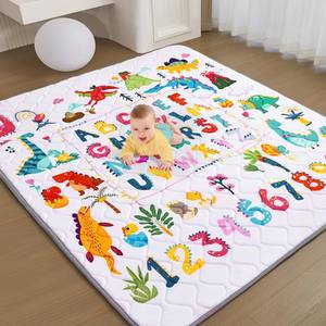 lot 1047 image: TreeBud Baby Play Mat - Thicken 71x59 Inch Soft Foam Crawling Mat for Playpen & Floor, Non-Slip Waterproof Playmats for Infants & Toddlers, Portable Foldable & Machine Washable, Dinosaur & Letters