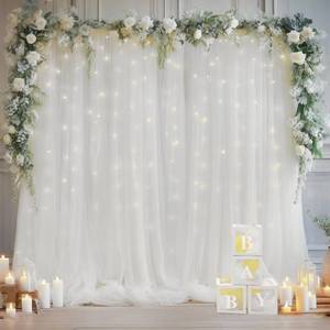 lot 1054 image: 10�10ft White Tulle Backdrop Curtain with Lights String for Parites, Sheer Curtain Backdrop Drapes for Wedding Party Home Decorations