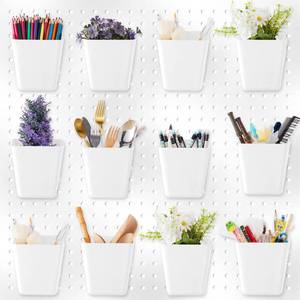 lot 1074 image: Tessco 12 Sets Pegboard Cups with Hooks Loops Large Bins White Pegboard Wall Organizer Peg Board Containers Square Box Shape Cup Holder for Garage Office Workshop Workbench, Not Included Peg Board