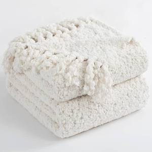 lot 1079 image: LONG CREATE Throw Blanket for Couch, White Luxury Knitted Throws 50x60, Textured Blankets with Handmade Fringe Tassels for Bed Sofa Decorative, Chunky Soft Farmhouse Boho Home Decor
