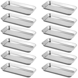 lot 1086 image: KOHAND 12 Pack 201 Stainless Steel Metal Tray, Metal Surgical Tray, Rectangular Silver Metal Trays for Lab Instrument, 8.8 x 4.6 x 0.79 Inch