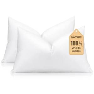 lot 1087 image: SAVORI Set of 2 Down and Feather Throw Pillow Inserts 12x20 Soft Fluffy Pillow Inserts with 100% Down-Proof Cotton Cover, Decorative Square Cushion Inner for Sofa Couch Bed-White