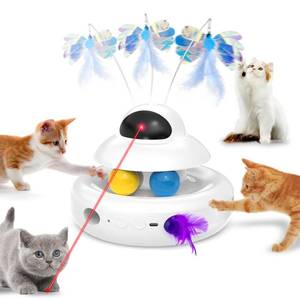 lot 1501 image: MOHAYA Interactive Cat Toys for Indoor Cats,4-in-1 Automatic Kitten Toy with Laser, Fluttering Butterfly, Moving Feather & Track Balls, USB Rechargeable Self-Play Electronic Toy for Kittens & Adults