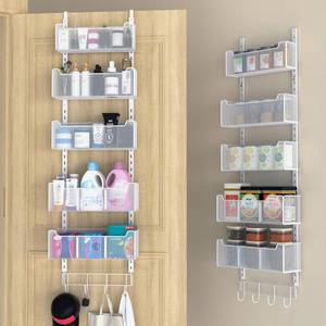 lot 1527 image: VyGrow Over The Door Organizer, Metal Door Organizer Hanging with 5 Adjustable Baskets and Coat Hook, Behind The Door Storage for Bedroom Closet Bathroom Pantry Cabinet Kitchen, White