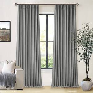 lot 1536 image: Grey Pleated Linen Blackout Curtains 90 Inches Long for Bedroom Living Room Pinch Pleat Black Out Thermal Insulated Ring Hooks Back Tab Room Darkening Drapes Dark Gray 90 Inch Curtains with Liner
