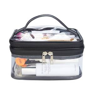 lot 2193 image: Double Layer Clear Cosmetic Bag Makeup Bag, Waterproof Travel Toiletry Bag, Transparent PVC Hair & Nail Accessories Pouch Beach Bag Organizer (Black)