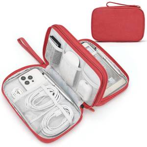 lot 2201 image: FYY Electronic Organizer, Large Travel Cable Organizer Bag Pouch Electronic Accessories Carry Case Portable Waterproof Double Layers All-in-One Storage Bag for Cable, Cord, Charger, Phone, Red