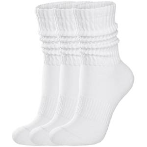 lot 2247 image: COZYOFFI Womens Scrunch Crew Socks Retro Solid Slouch Mid Calf Socks - Cotton Casual Athletic Socks White