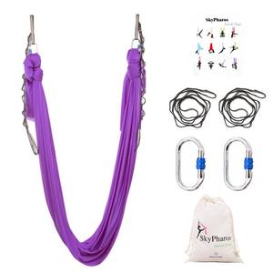 lot 3895 image: SKYPHAROS 5.5 Yards Aerial Silks Yoga Swing Set - Aerial Yoga Hammock Kit Anti-Gravity Flying for Fitness, LowNon Stretch Nylon Tricot Fabric Hardware Included for Dance