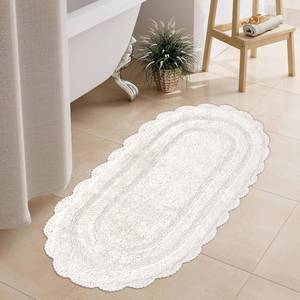 lot 3902 image: Chardin home White Crochet Bath Runner Rug, 100% Cotton Oval bathmat with artisanally Handcrafted Crochet Border, 24x60 Inch, Large Long Rug, Perfect for Master bathrooms, bathtubs, Bedside, Nursery.