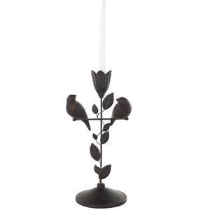 lot 3905 image: Deco 79 Polystone Bird Decorative Sculpture Perching Home Decor Statue with Leaf Vine and Copper Shading, Accent Figurine 7 x 6 x 14, Black