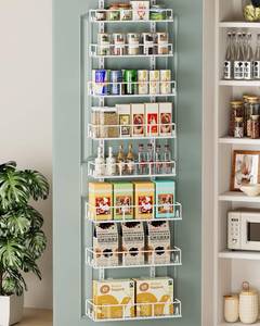 lot 3906 image: Bunoxea White 8-Tier Over The Door Pantry Organizer, Pantry Organization And Storage, Metal Hanging Spice Rack Shelves Door, Home & Kitchen Essentials, Laundry Room Bathroom Organization