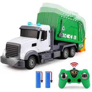 lot 3913 image: 2.4G RC Garbage Truck Toy with Lights - 6 Channel Remote Control Waste Management Garbage Truck with 2 Rechargeable Batteries, Kids Recycling Trash Toys, Excellent Xmas Gifts for Boys Girls 3-8