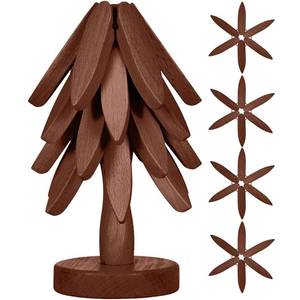 lot 4120 image: Wooden Cup Coaster Set��Tree Shape Trivet Set,Tree Coasters- 4 Wooden Trivets  1 Stand stored for hot DishPotBowlteapothot Pot Set (Brown)