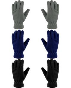 lot 4122 image: Geyoga 3 Pairs Kids Fleece Gloves Youth Winter Warm Glove Full Finger Toddler Mittens for Boys Girls Outdoor(Medium (8-12 Years),Blue, Gray, Black)