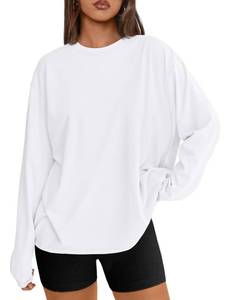 lot 4123 image: Trendy Queen Womens Spring Tops Oversized Long Sleeve T Shirts 2026 Basic Tee Fall Casual Workout Y2K Clothes White 3XL