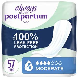 lot 4125 image: Always Discreet Postpartum Incontinence Pads, Moderate Absorbency, 57 Count