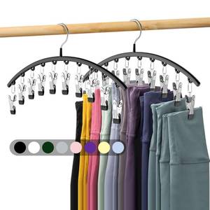 lot 4136 image: Volnamal Legging Organizer for Closet, Metal Yoga Pants Hangers 2 Pack w10 Clips Holds 20 Leggings, Space Saving Hanging Closet Organizer wRubber Coated Closet Organizers and Storage, Black