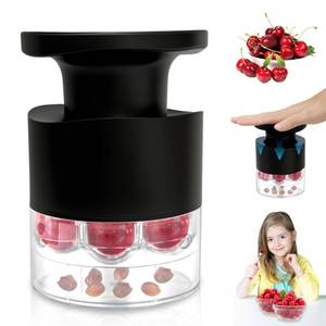 lot 4145 image: Cherry Pitter Multiple, Quick Release Multi Cherries Stoner Pitter 7-in-1, Push Button Cherry Core Pitter Tool with Splatter Protector, Pit Seed Remover for Making Jam Cherry Dishes (Black-7-Hole)