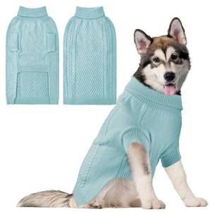 lot 4147 image: HUMLANJ Large Dog Sweater, Thermal Knitted Dog Sweater for Cold Weather,Turtleneck Long Sleeve Cable Knitwear, Large Solid Pullover Pet Sweater for Medium Large Dogs XL Bule