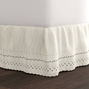 lot 4148 image: Fresh Ideas Eyelet Bed Skirt, Ruffled Design, 14 Inch Drop, Embroidered Scalloped Edge, Queen, Ivory