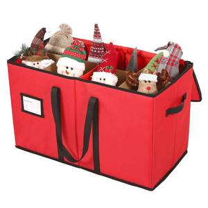 lot 4160 image: Sattiyrch Christmas Figurine Storage Box & Nutcracker Storage Container, 600D Canvas,Keeps 8 Holiday Figurines,15 Inches,Adjustable Area & Pockets for Decorations missing cardboard dividers
